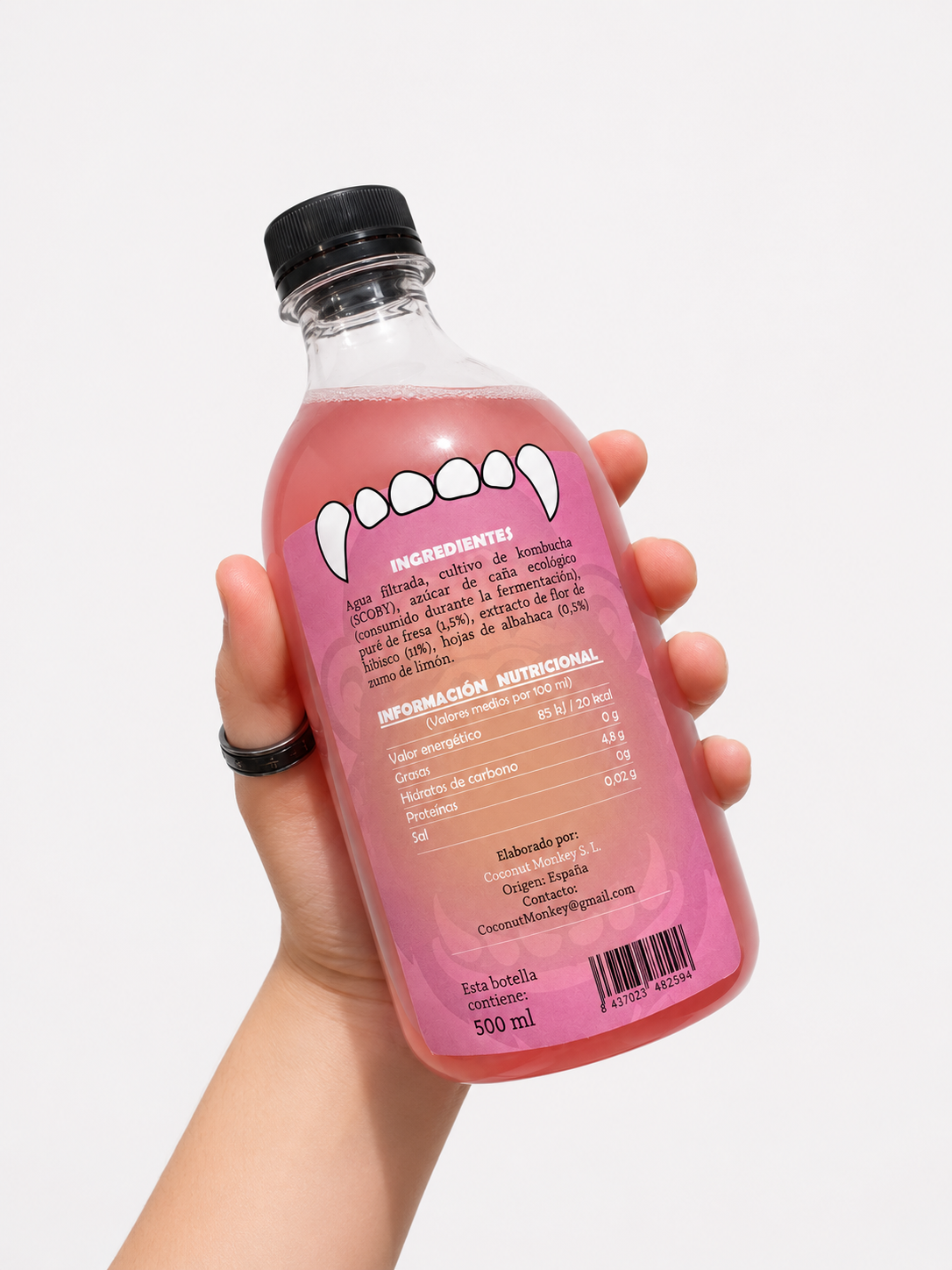 Frente de etiqueta rosa kombucha